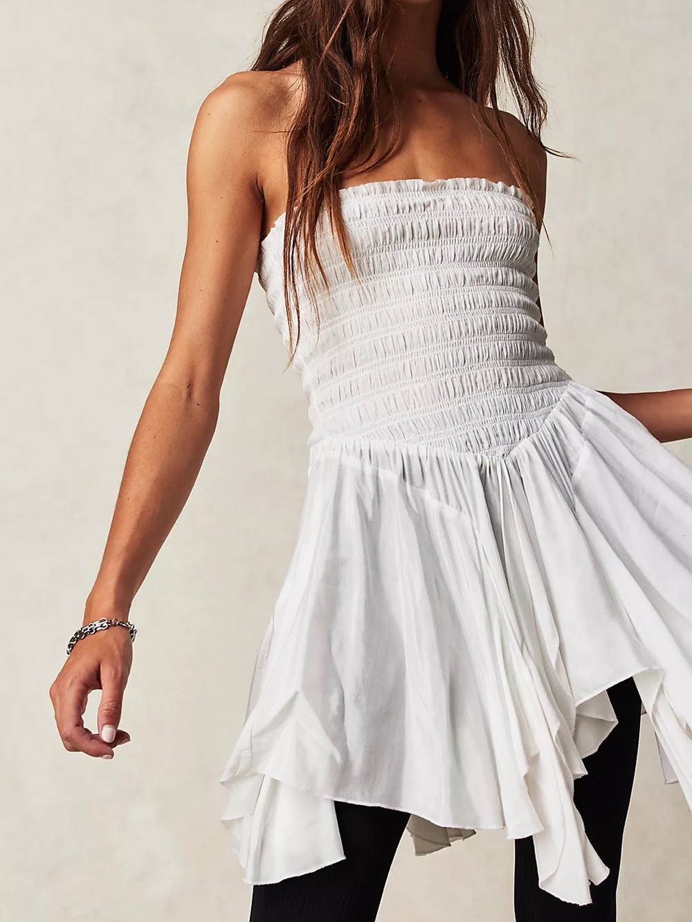 Free People FP One Kiana Purple Smocked Strapless Asymmetrical Tube Top